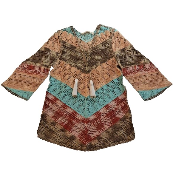Soft Surroundings Crochet Tunic Womens PXS Woven Chevron Boho Scandi Girl NEW - Picture 9 of 14